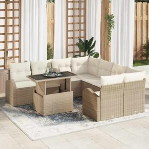 Kerti Kanapé Szett párnával tárolóval 9 pcs Bézs Poly Rattan