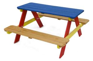 Rojaplast Piknik fenyőfa Kerti bútor garnitúra gyerekeknek - barna-kék