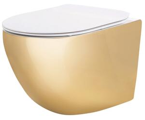 Rea Carlo Mini Tornado NF, fali WC-csésze 490x365x350mm + WC-ülőke, fehér-arany fényes, REA-C6808
