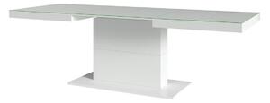 Asztal Austin 282, Fényes fehér, Fehér, 78.2x95x165cm, Hosszabbíthatóság, Edzett üveg, Laminált forgácslap