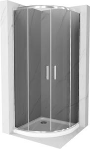 Mexen Rio, negyed kerek zuhanykabin tolóajtóval 90 x 90 cm, 5mm szürke üveg, króm profil + fehér zuhanytálca, 863-090-090-01-40-4110