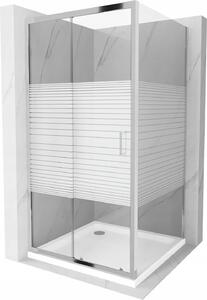 Mexen Apia eltolható zuhanykabin 90 x 90 cm, 5 mm-es üveg, króm profil-átlátszó üveg / hevederek + vékony zuhanytálca 5 cm, 840-090-090-01-20-4010