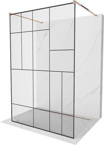Mexen Kioto, átmenő zuhanyparaván 100 x 200 cm, 8 mm-es üveg átlátszó/fekete mintás, 2x rózsaszín arany stabilizáló távtartó, 800-100-002-60-78