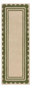 Zöld-natúr színű kézi szövésű gyapjú futószőnyeg 80x230 cm Lois Scallop – Flair Rugs