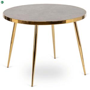 Üveg étkezőasztal 100 cm méretben, szürke márvány/arany színben TINGA