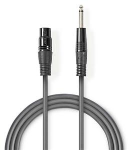 Nedis félprofi audió kábel COTH15120GY30, 6,35mm monó jack dugó - 3p XLR aljzat, hossz 3m, rugalmas