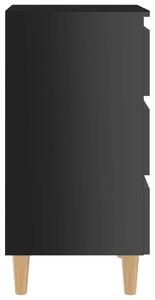 VidaXL magasfényű fekete éjjeliszekrény tömör fa lábakkal 40x35x69 cm