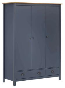 VidaXL Hill szürke 3 ajtós tömör fenyőfa ruhásszekrény 127x50x170 cm