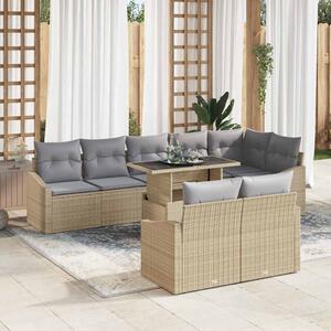 Kerti Kanapé Szett 9 pcs Beige és Világosszürke polirattan