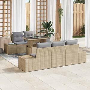 Kanapé Szett párnával 6 pcs Beige és Világosszürke polirattan