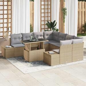 Kerti Kanapé Szett 9 pcs Beige és Világosszürke polirattan