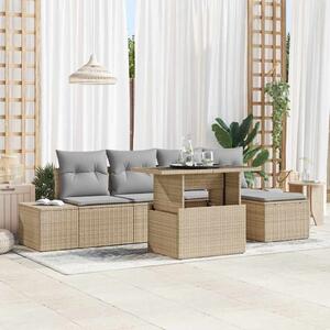 Kerti Kanapé Szett 6 pcs Beige és Világosszürke polirattan