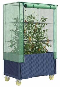 Rattan megjelenésű magaságyás borítással/kerékkel 80x50x182 cm