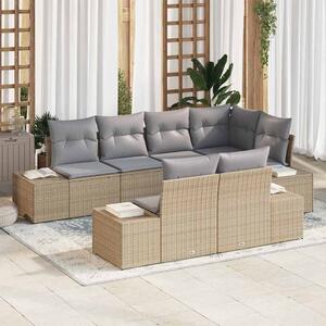 Kerti Kanapé Szett 7 pcs Beige és Világosszürke polirattan