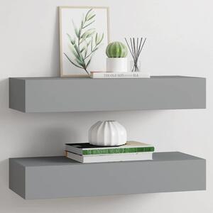 2 db szürke MDF falra szerelhető fiókos polc 60 x 23,5 x 10 cm