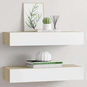 2 db tölgyfa és fehér fali fiókos polc 60 x 23,5 x 10 cm MDF
