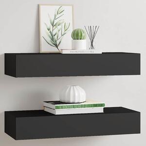 2 db fekete MDF falra szerelhető fiókos polc 60 x 23,5 x 10 cm