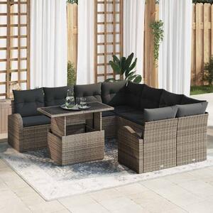 Kerti Kanapé Szett párnával tárolóval 9 pcs Szürke Poly Rattan