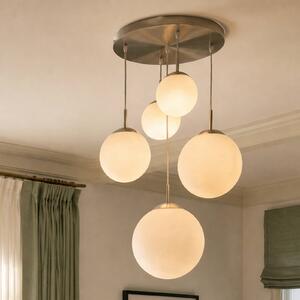 Lindby függőlámpa Heleska, fehér, üveg, 5 lámpás, Ø 50 cm, dimmelhető, Alu / szürke / cink, Nappali / Étkező, fém, Modern