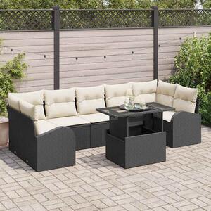 Kerti Kanapé Szett párnával tárolóval 8 pcs Fekete Poly Rattan