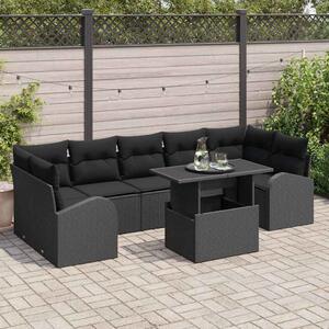 Kerti Kanapé Szett párnával tárolóval 8 pcs Fekete Poly Rattan