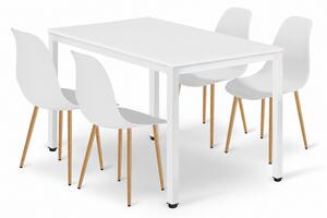 Szett: Étkezőasztal TESSA 120×60 fehér/fehér + 4 db WAT szék, fehér/natúr lábak