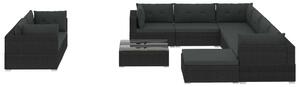 Polyrattan Kerti Bútorszett - 10 részes - Fekete