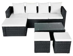 Polyrattan Kerti Bútorszett - 4 részes - Fekete