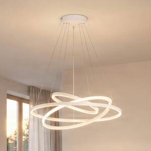 Lucande LED függő világítás Ezana, fehér, fém, Ø 80 cm, dimmelhető, Fehér / opál, Nappali / Étkező, fém, Modern