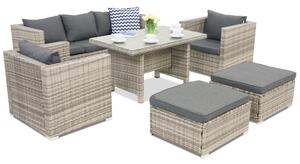 Garden Point Roma Apetito 5 technorattán kerti bútorok + 2 puffok, szürke