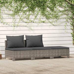 3 részes szürke polyrattan kerti bútor szett párnákkal