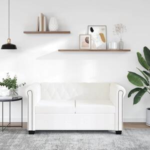 2 személyes fehér műbőr Chesterfield kanapé