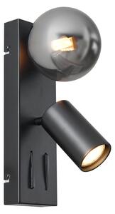 Modern fekete fali lámpa 2-lámpás dönthető USB-C porttal - Lesly