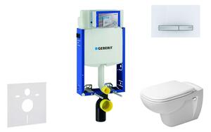 Geberit Kombifix - Modul fali WC-hez nyomógombbal Sigma50, alpesi fehér + Duravit D-Code - WC és ülőkéje, perem nélküli, SoftClose 110.302.00.5 NH8