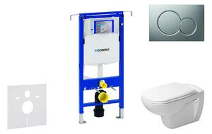 Geberit Duofix - Modul fali WC-hez nyomógombbal Sigma01, matt króm + Duravit D-Code - WC és ülőke, perem nélküli, SoftClose 111.355.00.5 NH3