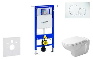 Geberit Duofix - Modul fali WC-hez nyomógombbal Sigma01, alpesi fehér + Duravit D-Code - WC és ülőke, perem nélküli, SoftClose 111.355.00.5 NH1