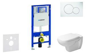 Geberit Duofix - Modul fali WC-hez nyomógombbal Sigma01, alpesi fehér + Duravit D-Code - WC és ülőke, perem nélküli, SoftClose 111.300.00.5 NH1