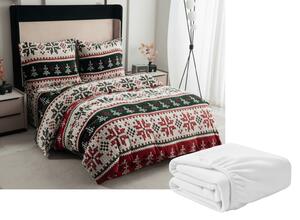 Mikroplüss ágyneműhuzat szett FROSTED CHRISTMAS színes + mikroplüss lepedő SOFT 90x200 cm fehér, egyszemélyes ágyhoz