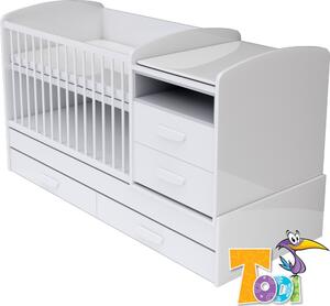 Todi Bianco kombi kiságy pelenkázó komóddal - bordázott fehér/szürke