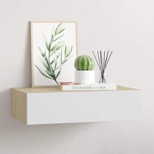 Falra szerelhető fiókos polc tölgyfa és fehér színben 40 x 23,5 x 10 cm MDF