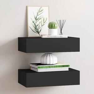 2 db fekete MDF falra szerelhető fiókos polc 40 x 23,5 x 10 cm