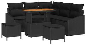Kerti Kanapé Szett párnával tárolóval 8 pcs Fekete Poli rattan