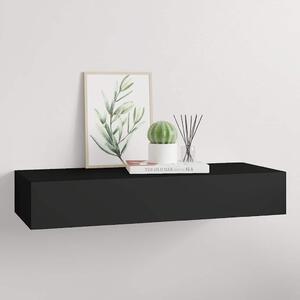 Fekete MDF falra szerelhető fiókos polc 60 x 23,5 x 10 cm