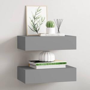 2 db szürke MDF falra szerelhető fiókos polc 40 x 23,5 x 10 cm