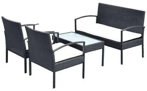 Polyrattan Kerti Bútorszett - 4 részes - Fekete