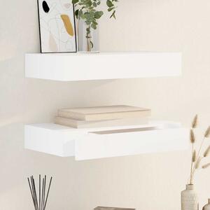 2 db fehér lebegő fali polc fiókkal 48 cm