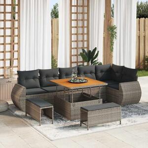 Kerti Kanapé Szett párnával tárolóval 9 pcs Szürke Poly Rattan