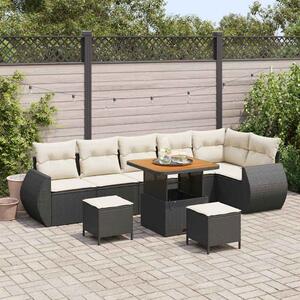 Kerti Kanapé Szett párnával 9 pcs Fekete és Krém Poly Rattan