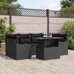 Kerti Kanapé Szett párnával tárolóval 7 pcs Fekete Poly Rattan