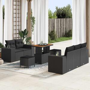 Kerti Kanapé Szett párnával tárolóval 8 pcs Fekete Poly Rattan